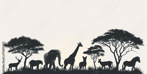 Banner with black silhouettes of Wild animals. World Wildlife Day photo