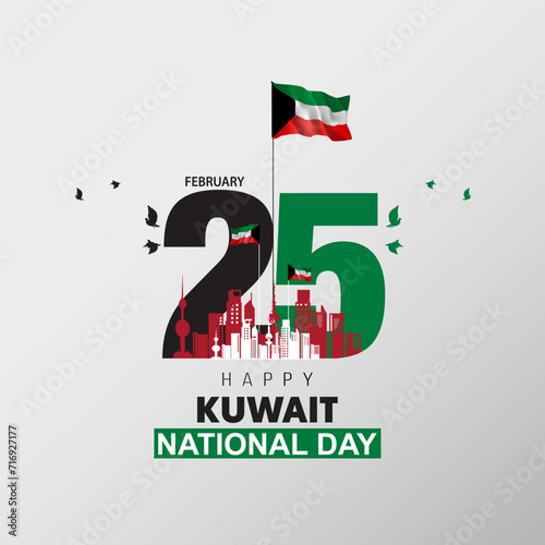 Kuwait national day 25th February with flags. abstract vector illustration design