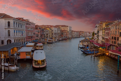 Amazing view of the Grand Canal in beautiful Venice, Italy at sunrise