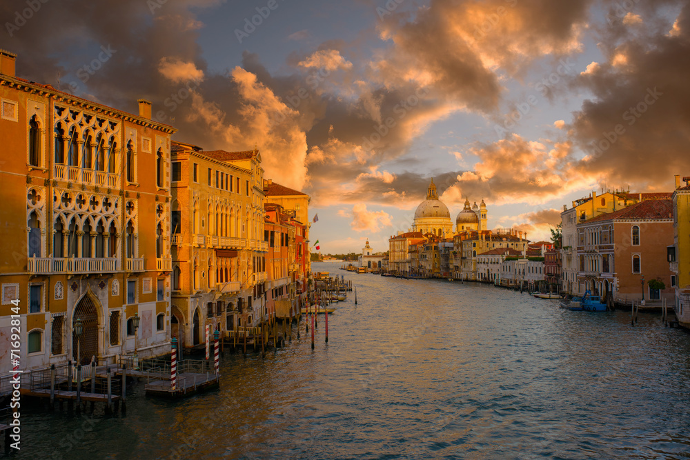 View of Grand Canal and Basilica Santa Maria della Salute in Venice, Italy from Ponte Dell