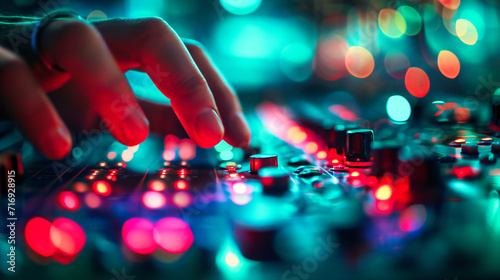 DJ in Action: Mixing Music on Professional Equipment in a Nightclub, Capturing the Essence of Nightlife