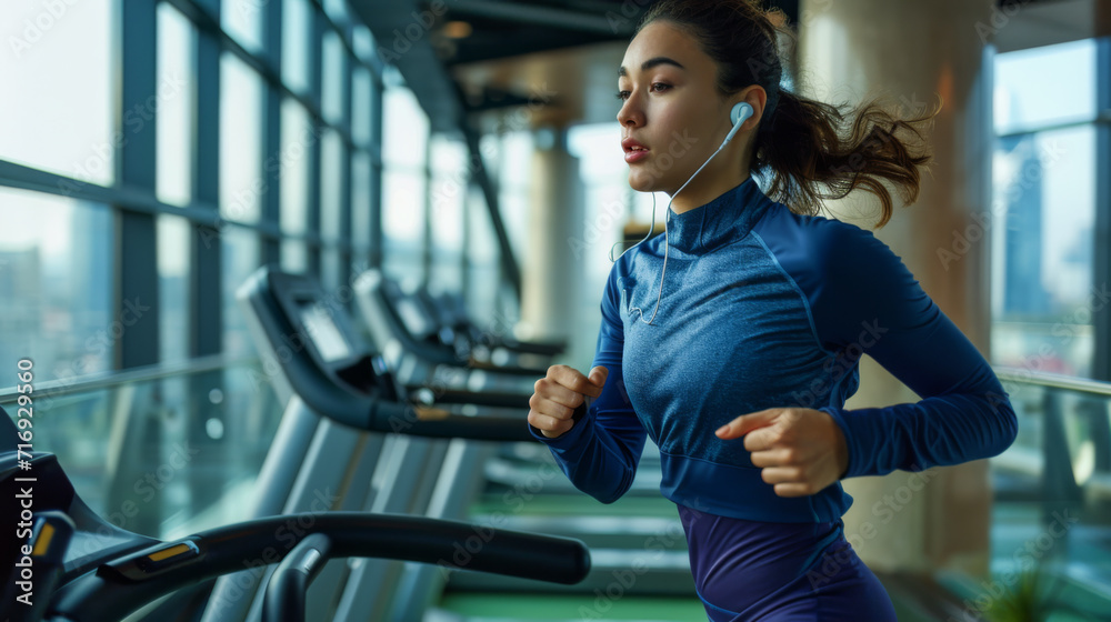 woman running on a treadmill in a gym setting, likely reflecting an active, healthy lifestyle. woman running on a treadmill in a gym setting, likely reflecting an active, healthy lifestyle.