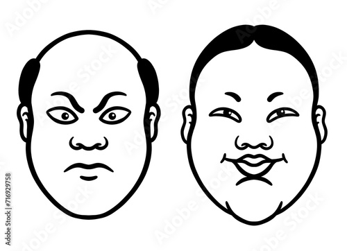 Two simple black and white Kabuki faces (ID: 716929758)