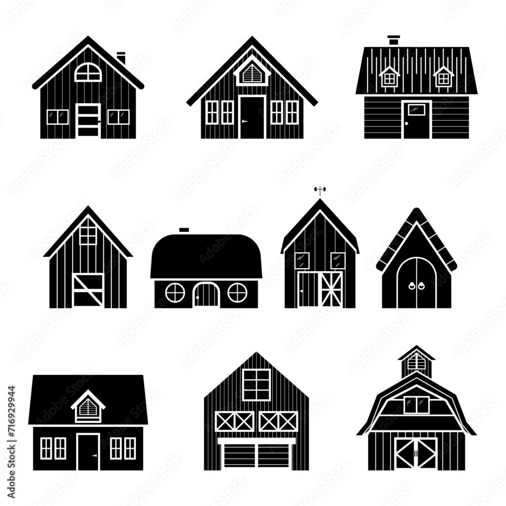 Icon set barn, farm and country house line art inspiration logo design vector illustration Icon set barn, farm and country house line art inspiration logo design vector illustration