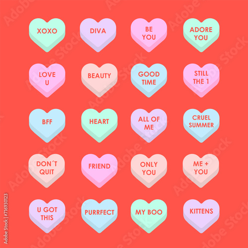 heart shaped candies with love quotes, love and friendship, valentines, 