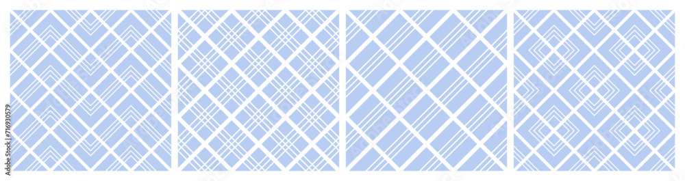 Set of Seamless Geometric Checked Light Blue Patterns. Set of Seamless Geometric Checked Light Blue Patterns.