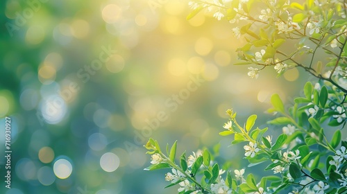 Fresh healthy green bio background with abstract blurred foliage and bright summer sunlight and a central copyspace for your text or advertisment. AI generated illustration © Gulafshan