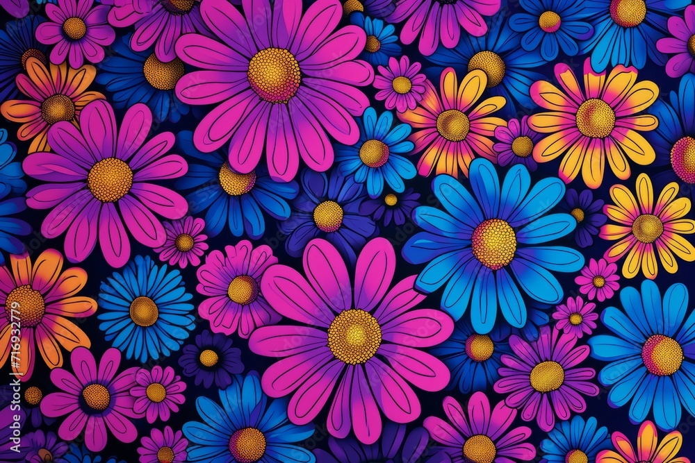 Colorful Flowers carefully arranged, illustration style with vibrant tones. 