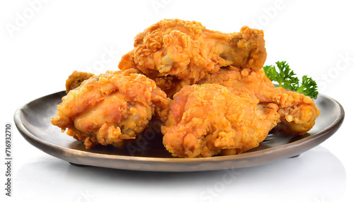 Fried chicken drumsticks on a plate isolated on white background.