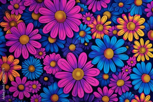 Colorful Flowers carefully arranged  illustration style with vibrant tones. 