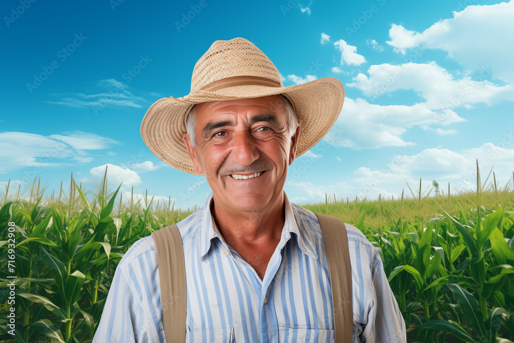Senior farmer on a corn field.
