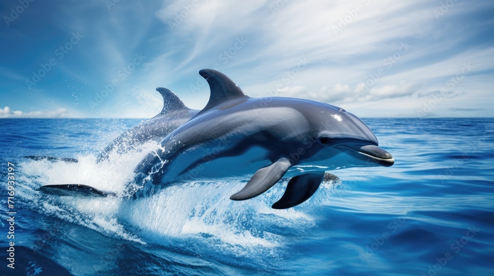 Fototapeta premium A playful dolphin pod in the ocean