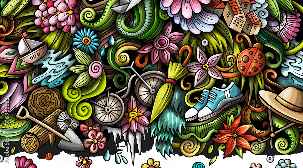 Naklejka premium Spring cartoon banner design