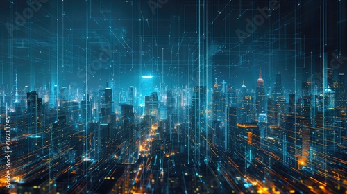 Wallpaper Mural The holographic network mapping the future in a futuristic city Torontodigital.ca