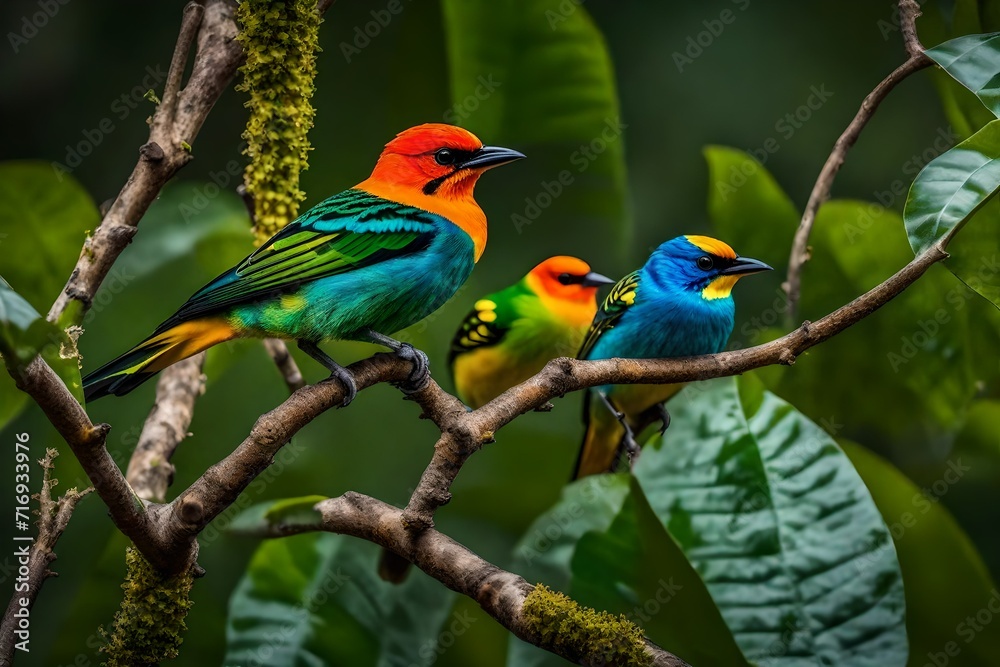group of birds sitting on a branch