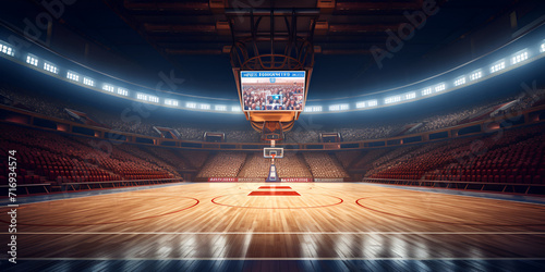 Basketball Arena Professional basketball grand arena in sunlight ,The intense moment of a basketball player soaring through the air,