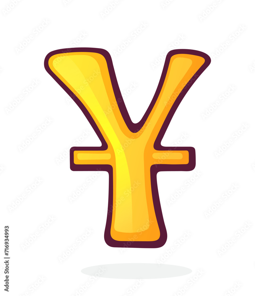 Golden Yuan Sign with Single Stroke. Chinese Currency Symbol. Vector