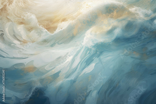 A swirling abstract ocean with natural luxury texture, marble swirls and agate ripples, reflecting the warmth of the sun