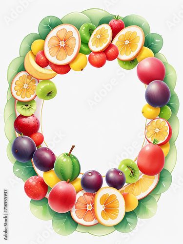 A photo of fruits circle frame white background Generative AI