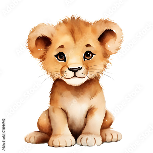 Animal in Zoo Element clipart watercolor paint design. Lion
