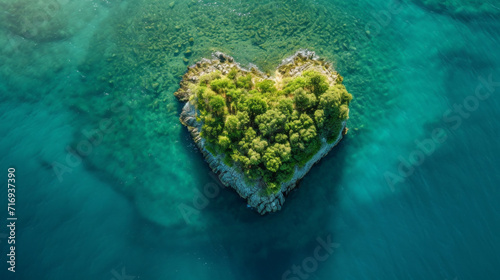 a heart-shaped island in the middle of the ocean. A beautiful sunny day. Love summer travel concept © PasAI Photography