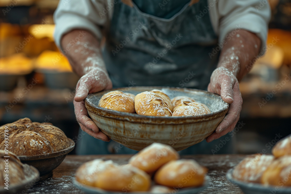 Bakers preparing ceramic bowls for baking bread