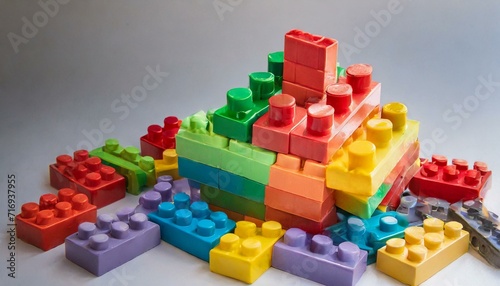 building blocks on white toy, block, brick, cube, construction, plastic