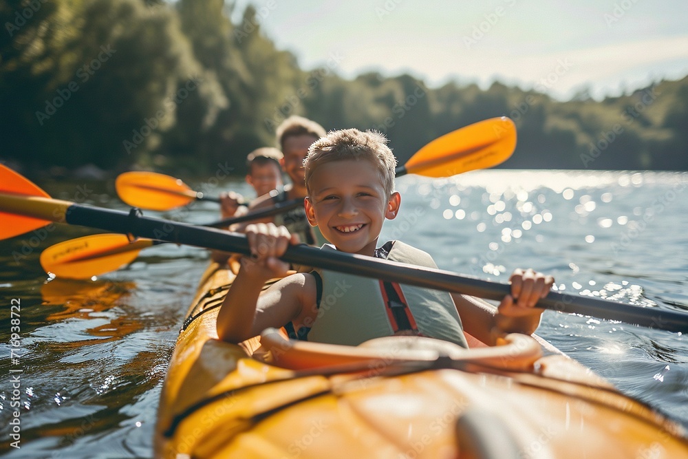 kayaking with happy family