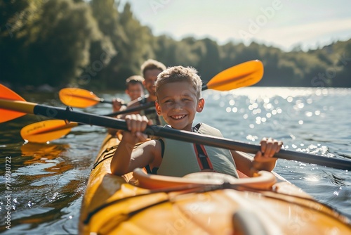 kayaking with happy family