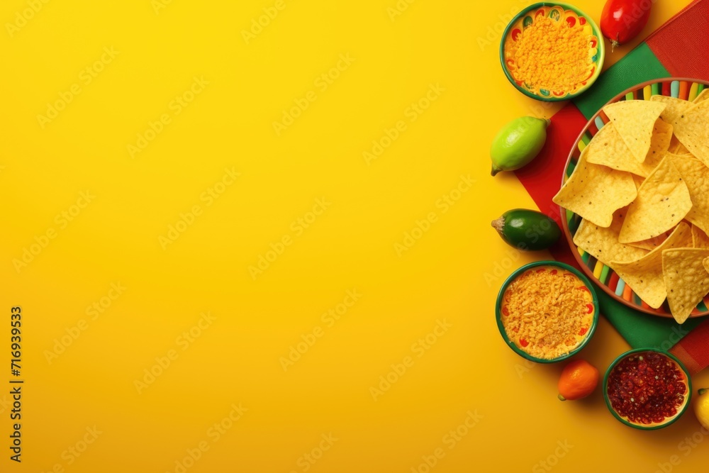 Cinco de mayo. Nachos and snacks on yellow background. Cinco de mayo. Nachos and snacks on yellow background.