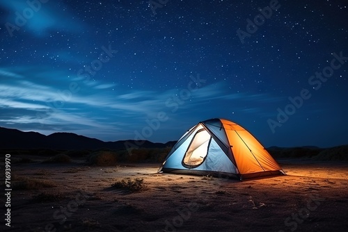 camping in the night at the mountains