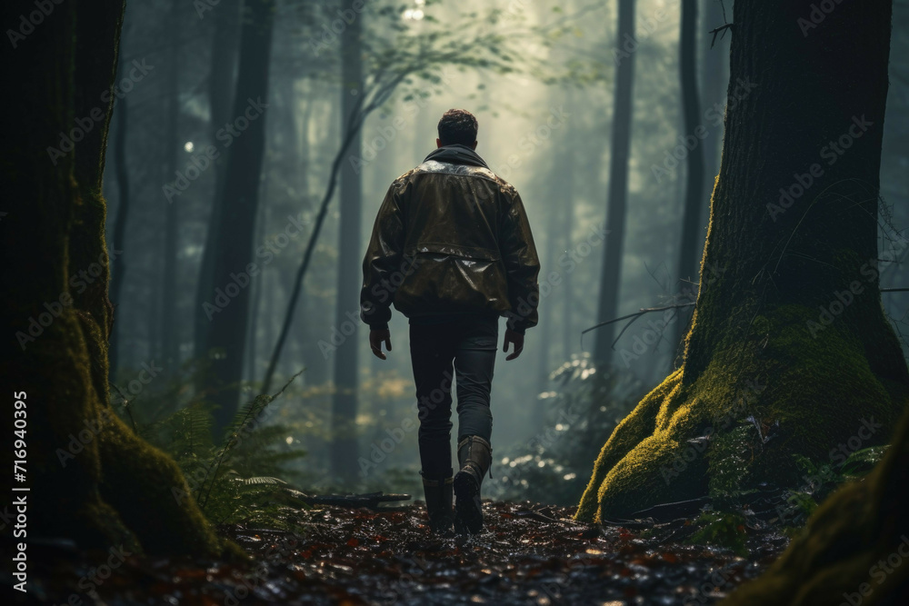 Man walking through a forest Man walking through a forest