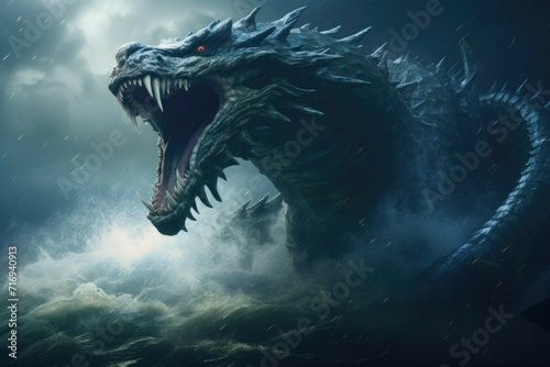 Giant sea serpent attacking a ship photo