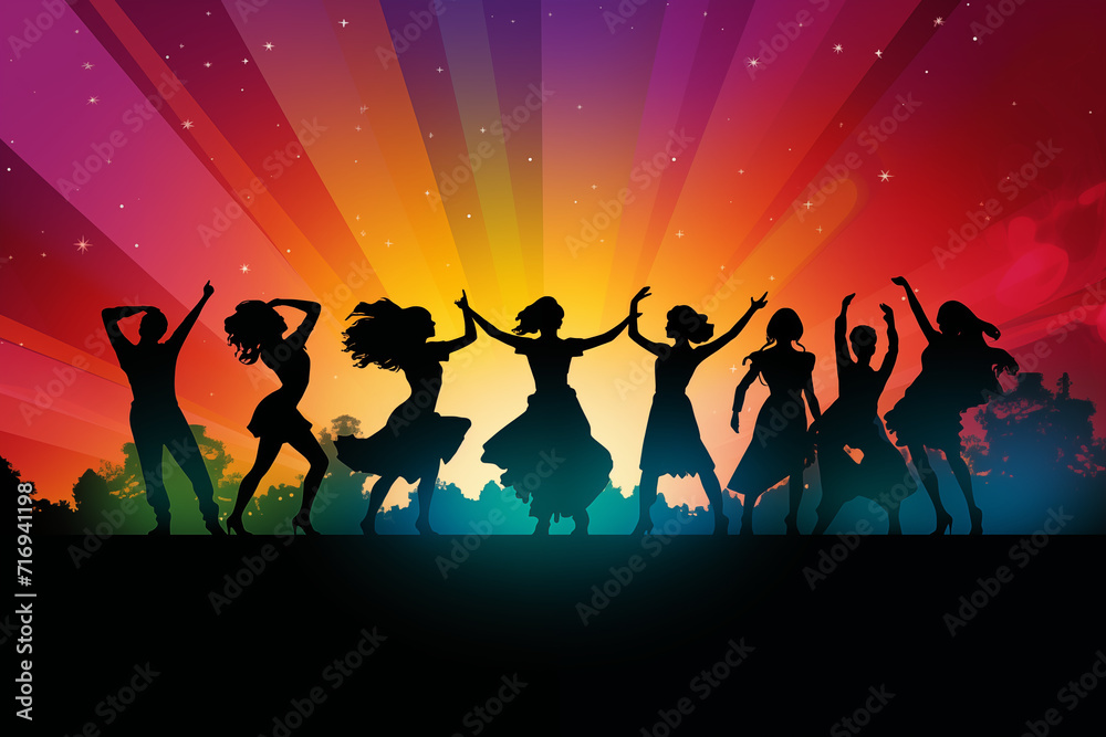 Fototapeta premium Dancers Silhouette Joyful Rhythm, Vector. generative AI