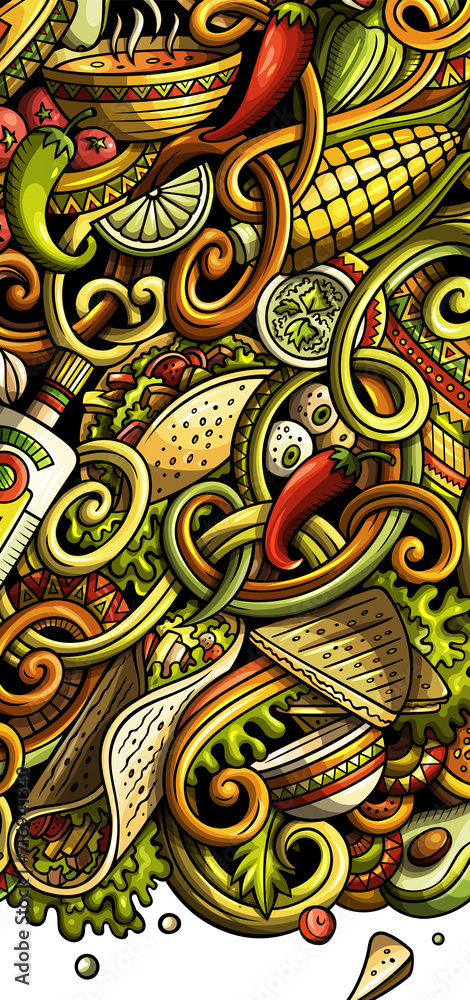 Mexican food detailed cartoon banner illustration