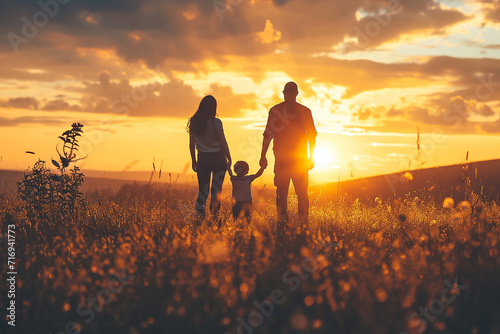 Silhouette photography of happy family standing on the field at the sunset time  © 92ashrafsoomro