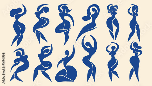 Abstract female silhouettes. Minimalist female figures, trendy dancing women shapes for fashion design and wall art decor. Vector set