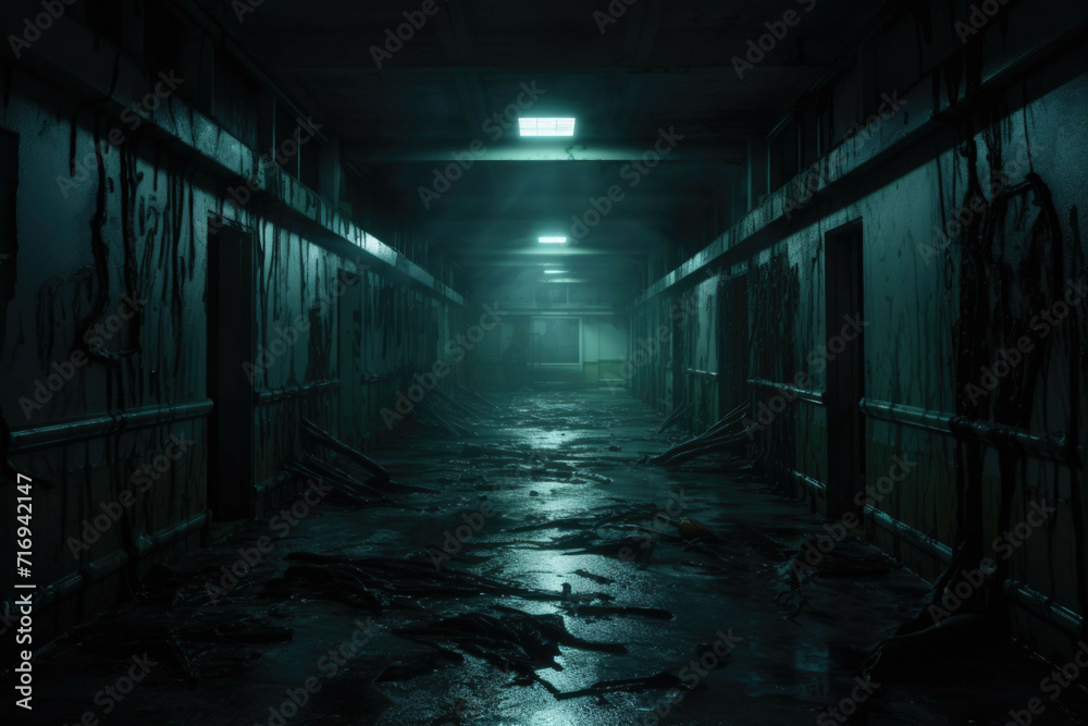 Creepy abandoned hospital with flickering lights Creepy abandoned hospital with flickering lights
