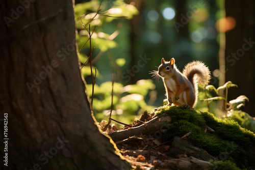 Eichhörnchen in einem Wald, Tierfotografie, erstellt mit generativer KI