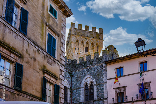 Fototapeta Naklejka Na Ścianę i Meble -  City panorama of the tower and town hall of the town of San Casciano dei Bagni Siena Tuscany Italy