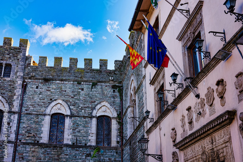 City panorama of the tower and town hall of the town of San Casciano dei Bagni Siena Tuscany Italy photo