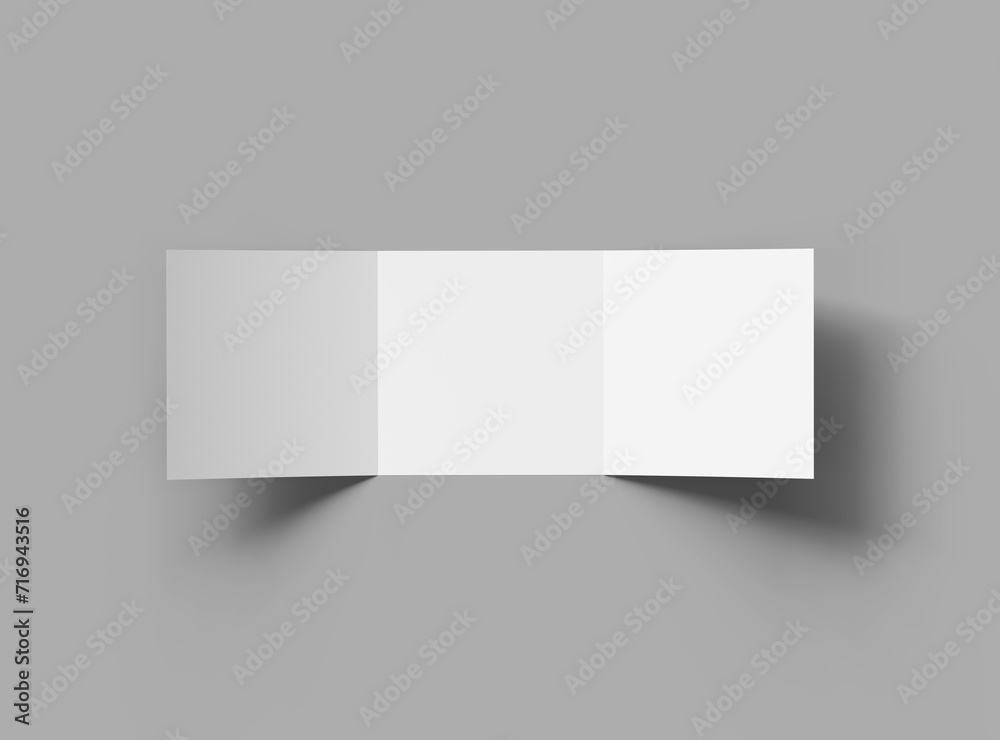 Blank square Z-fold brochure 3d render to present your design Blank square Z-fold brochure 3d render to present your design