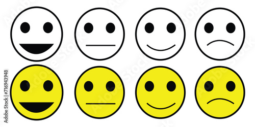 Simple Emoji Collection set. Emoticons Line Icon . Positive, Happy, Smile, Sad, Unhappy Faces Pictogram. Customers Feedback Concept. Good Smile Icon in trendy flat style isolated on white background.