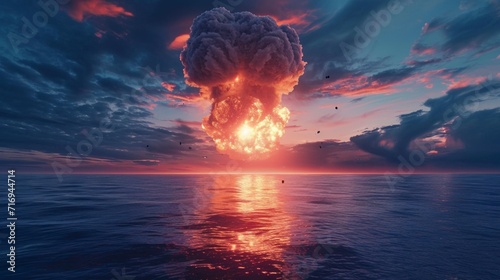 Slika na platnu huge nuclear bomb explosion in the sea with smoke