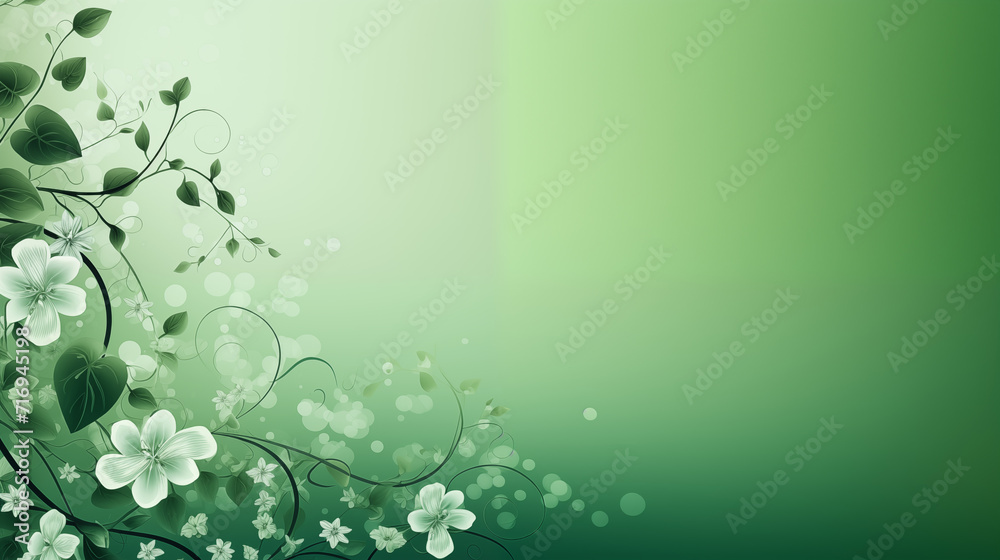 A green background with flowers and leaves. copy space A green background with flowers and leaves. copy space