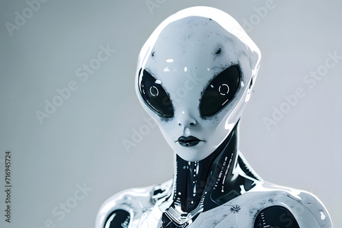 Alien android, futuristic robot, articial ufo humanoid cyborg photo