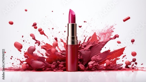 Beauty cosmetics product lipstick and real beet. Concept of Red beetroot powder in the cosmetics industry. Natural organic colorant betacyanin pigment. Beet lipstick vegan makeup photo