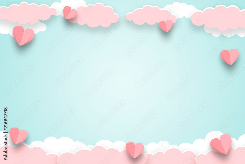 Pink sky background. Valentine's day concept. Vector illustration, banner. Copy space.