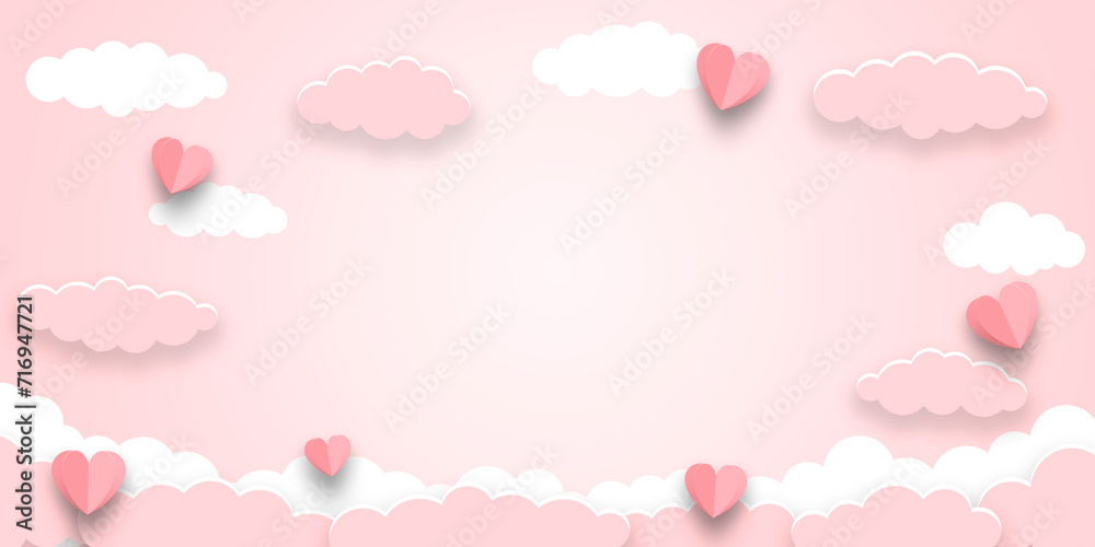 Pink sky background. Valentine's day concept. Vector illustration, banner. Copy space.
