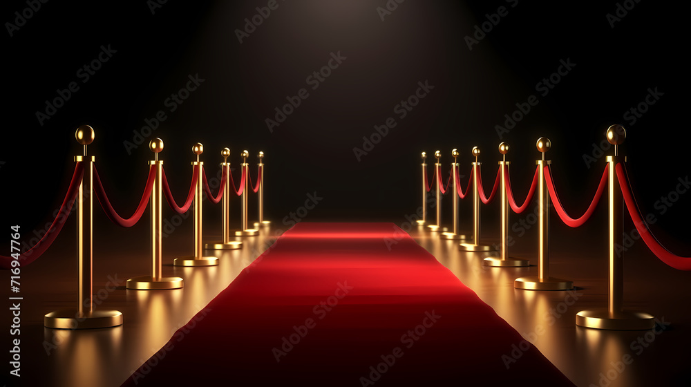 Red carpet staircase with smoke and spotlights, holiday awards ceremony event Red carpet staircase with smoke and spotlights, holiday awards ceremony event